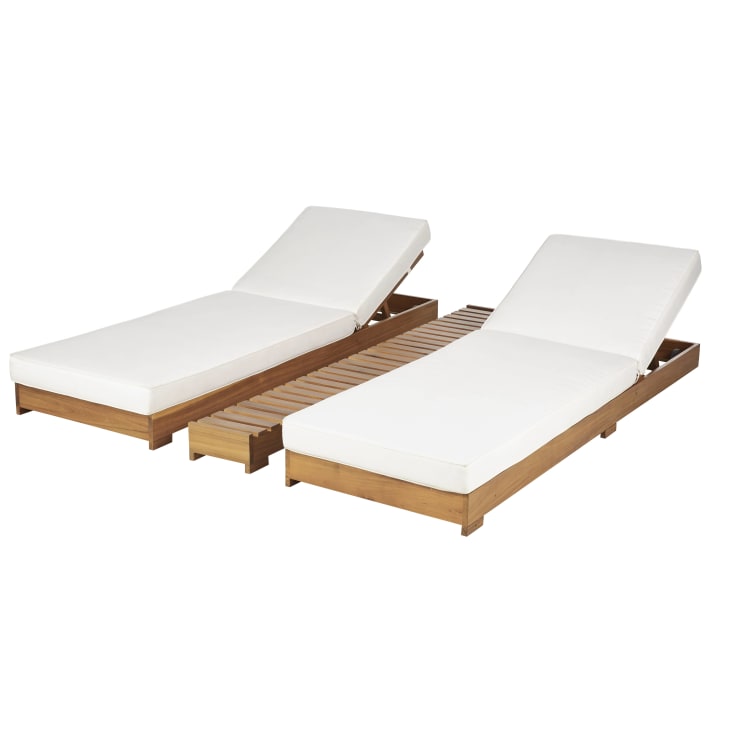 Maisons du Monde Tossa - Tumbona doble de madera de acacia y tejido de poliéster reciclado color crudo Oferta exclusiva