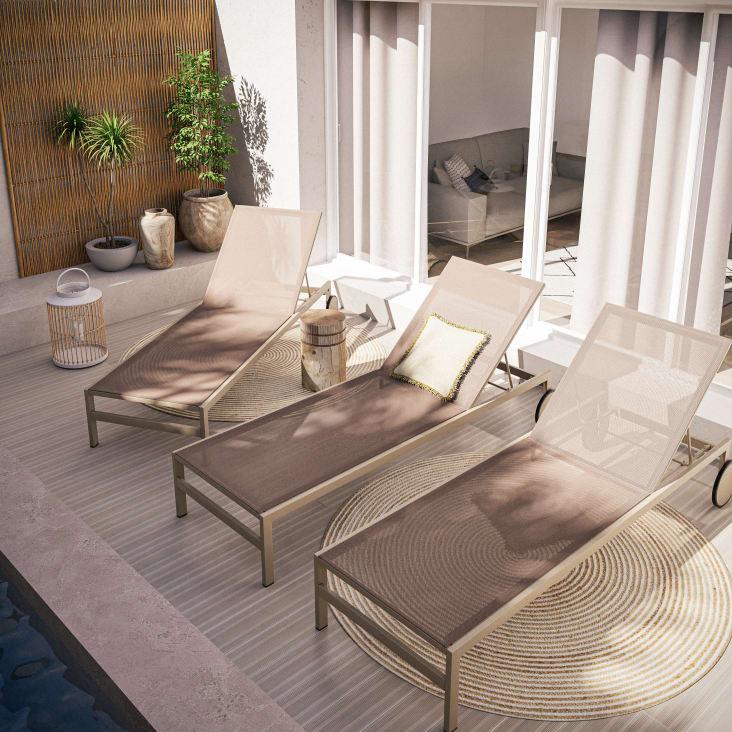 Maisons du Monde Antalya - Tumbona con ruedas de aluminio topo Última moda