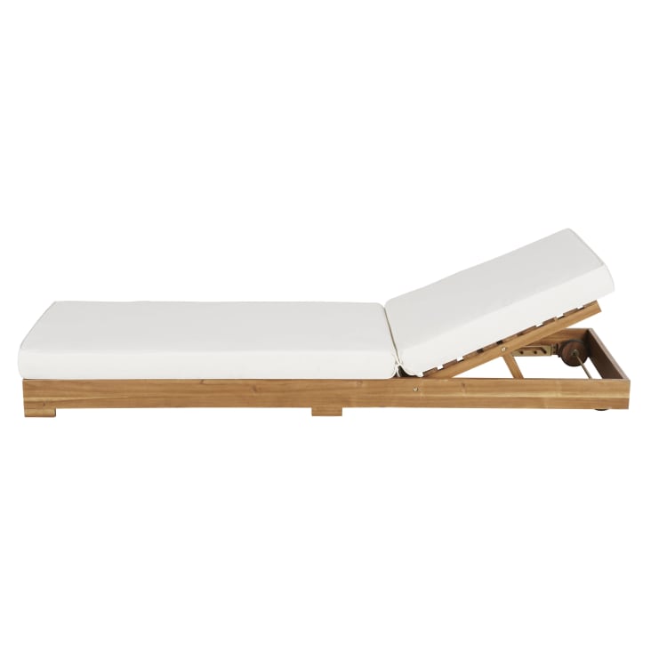Maisons du Monde Tossa - Tumbona con ruedas de madera maciza de acacia y cojines crudos de poliéster reciclado Descuento por venta flash