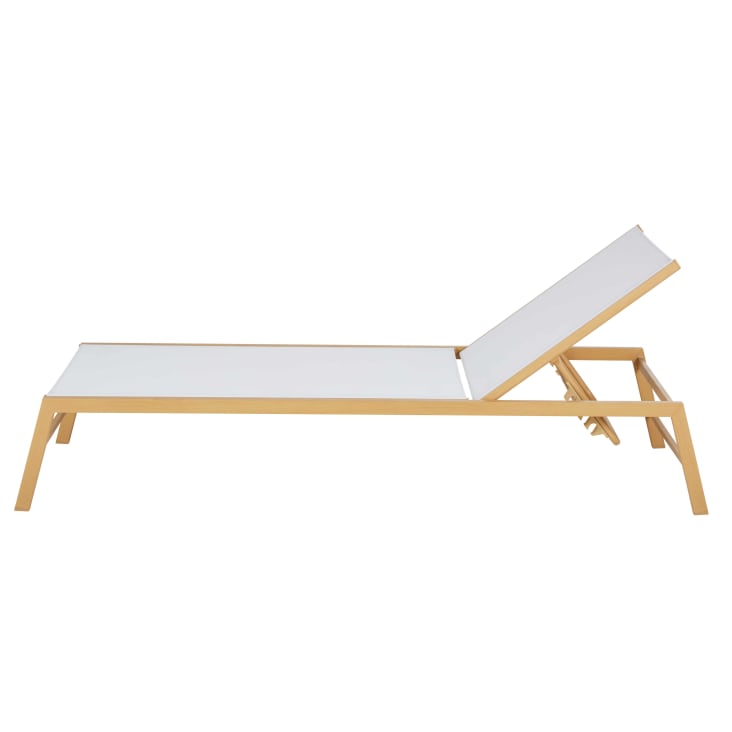 Maisons du Monde Hawai - Tumbona de aluminio efecto madera y tela plastificada color crudo Ofertas de temporada