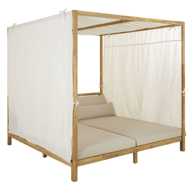 Maisons du Monde Maupiti - Cama con dosel de exterior de resina trenzada y tela marrón claro Grandes ahorros