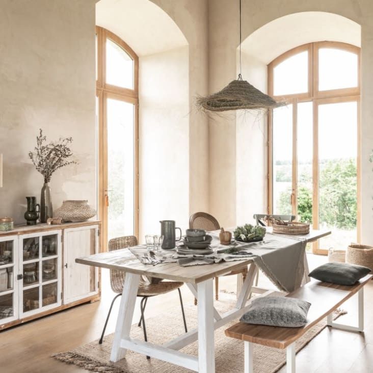 Maisons du Monde Pianosa - Banco de jardín de acacia maciza y acero blanco Devoluciones gratuitas