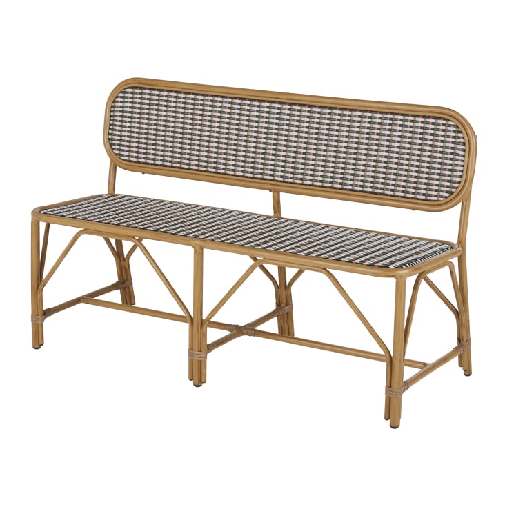 Maisons du Monde Choppy Business - Banco de comedor de exterior profesional de aluminio efecto madera y resina trenzada multicolor Outlet