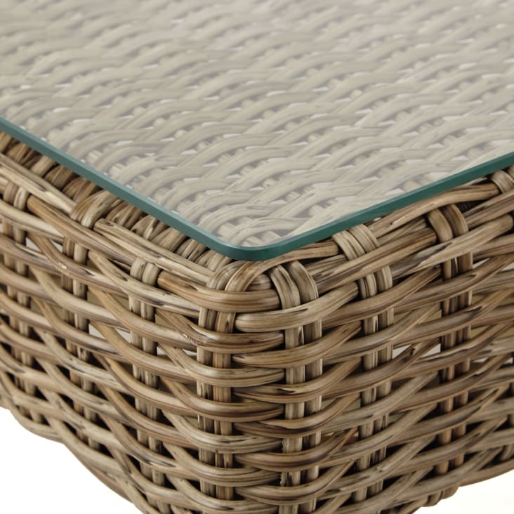 Maisons du Monde Feroe - Mesa baja de jardín de vidrio templado y resina trenzada L. 80cm Rebajas online