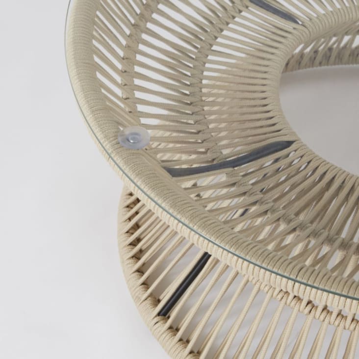 Maisons du Monde Figuera - Mesa baja de jardín redonda de cuerda beige y cristal Rebajas top