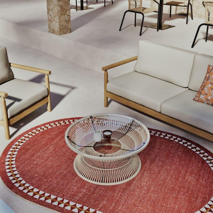 Maisons du Monde Figuera - Mesa baja de jardín redonda de cuerda beige y cristal Rebajas top
