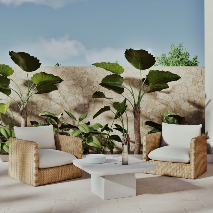 Maisons du Monde Cyrielle - Mesa baja de exterior de travertino efecto hormigón beige COMPRAR AHORA