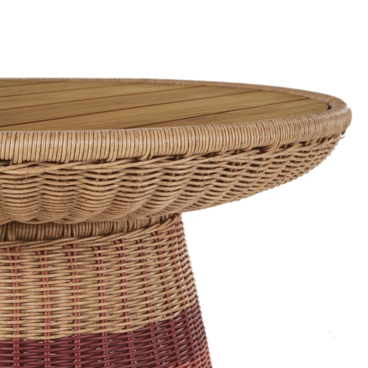 Maisons du Monde Bagoa - Mesita de café redonda para jardín de madera de teca y resina trenzada en coral y terracota D. 70 ÚLTIMAS EDICIONES