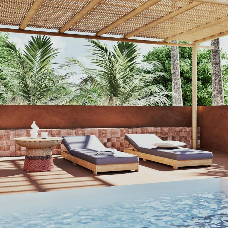 Maisons du Monde Bagoa - Mesita de café redonda para jardín de madera de teca y resina trenzada en coral y terracota D. 70 ÚLTIMAS EDICIONES
