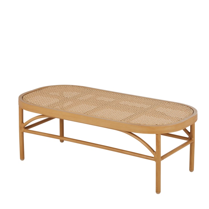 Maisons du Monde Luzara - Mesa baja de exterior de aluminio beige y resina trenzada efecto ratán Solo hoy