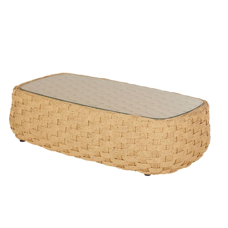 Maisons du Monde Namibi - Mesa de centro de jardín de resina beige y vidrio templado 118 cm Oferta especial de fábrica