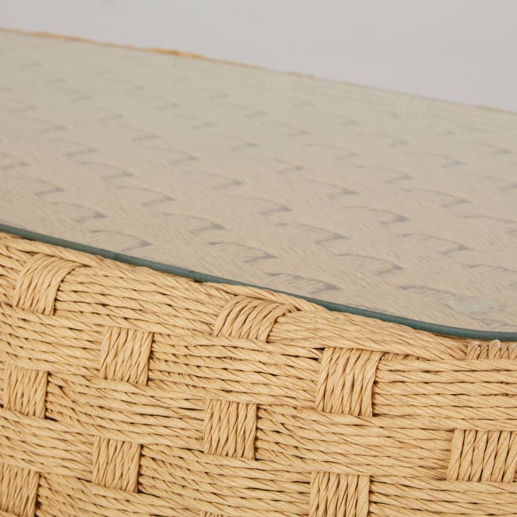 Maisons du Monde Namibi - Mesa de centro de jardín de resina beige y vidrio templado 118 cm Oferta especial de fábrica