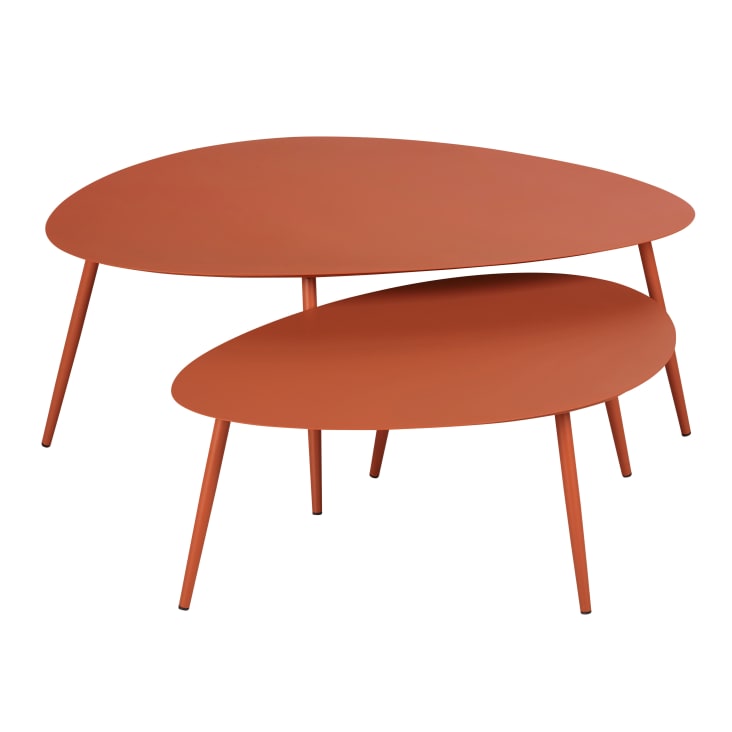 Maisons du Monde Lumpa - Set de 2 mesas de jardín apilables de acero color terracota