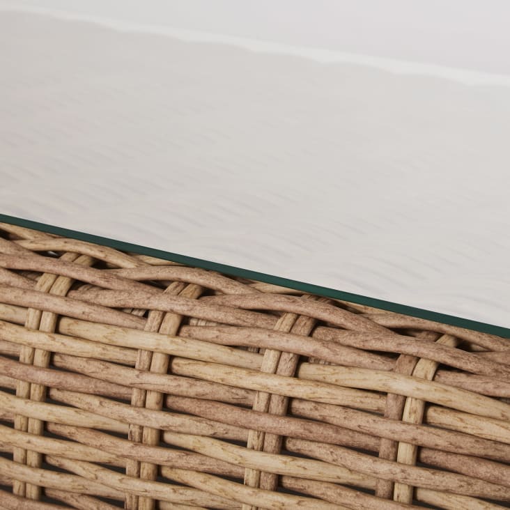 Maisons du Monde Cerrado - Mesa de centro de jardín de resina beige y vidrio templado de 119 cm Superdescuento
