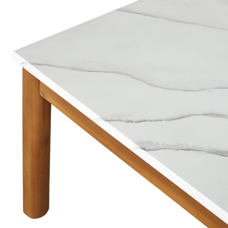 Maisons du Monde Ternino - Mesa baja de exterior de compuesto efecto mármol blanco y madera de acacia Grandes descuentos