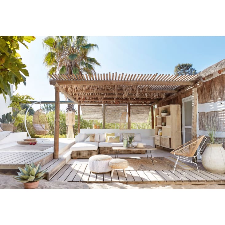 Maisons du Monde St Tropez - Banco para sofá de jardín modular de 3 plazas de mimbre y cojines crudo Tienda de fábrica