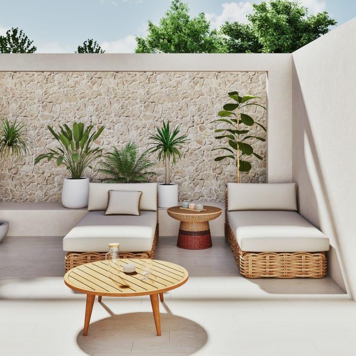 Maisons du Monde St Tropez - Chaise longue para sofá de jardín modular de mimbre y cojines crudo Ahorra y exporta
