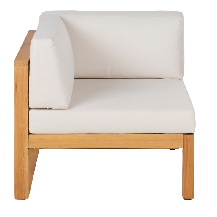 Maisons du Monde Livio - Módulo esquinero para sofá de exterior modulable de madera de eucalipto y poliéster reciclado color crudo