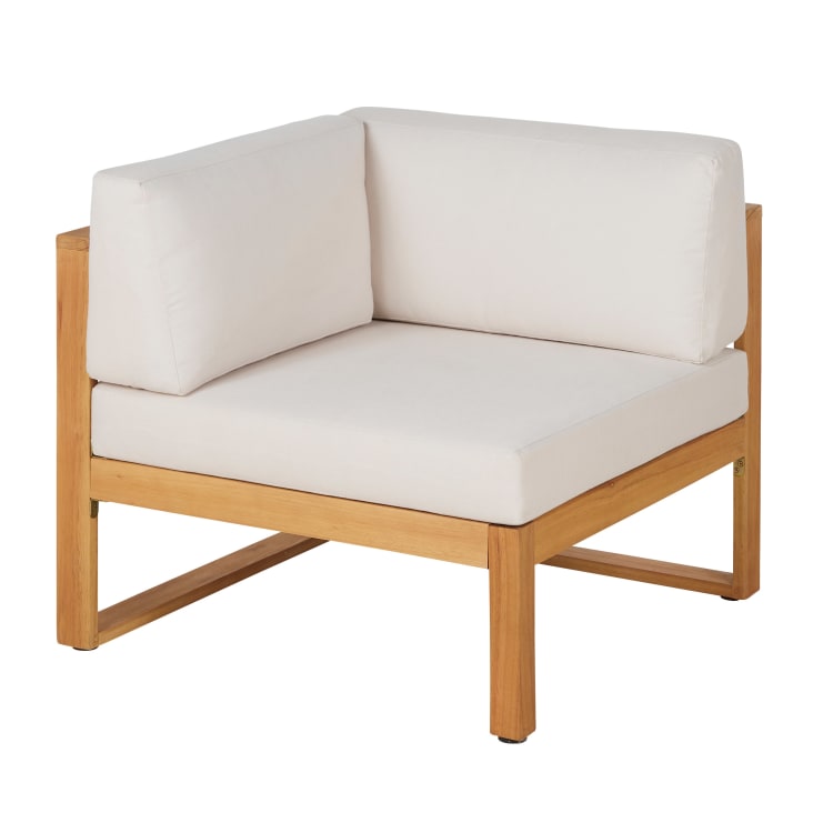 Maisons du Monde Livio - Módulo esquinero para sofá de exterior modulable de madera de eucalipto y poliéster reciclado color crudo En oferta