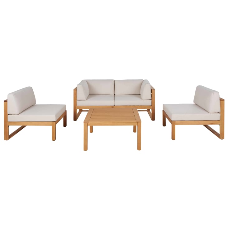 Maisons du Monde Livio - Módulo esquinero para sofá de exterior modulable de madera de eucalipto y poliéster reciclado color crudo En oferta