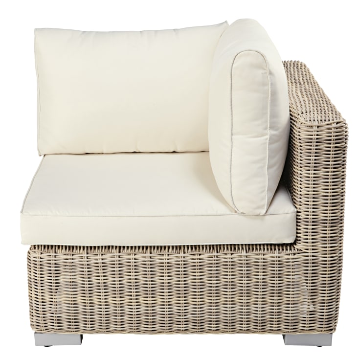 Maisons du Monde Sardaigne - Ángulo para sofá modular de jardín de resina reciclada tejida de color beige y cojines de poliéster reciclado crudo Rebajas de fin de temporada