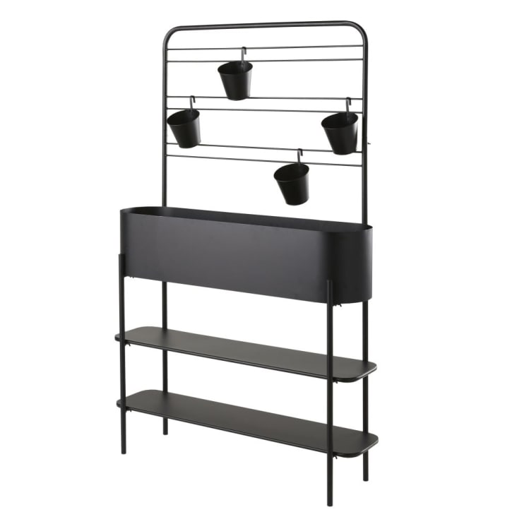 Maisons du Monde AUCKLAND - Jardinera de metal negro con 4 tarros Precios de Black Friday