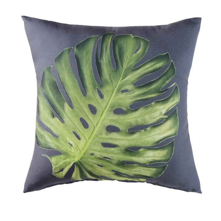 Maisons du Monde PITAO - Cojín gris con estampado de hojas verde 45x45