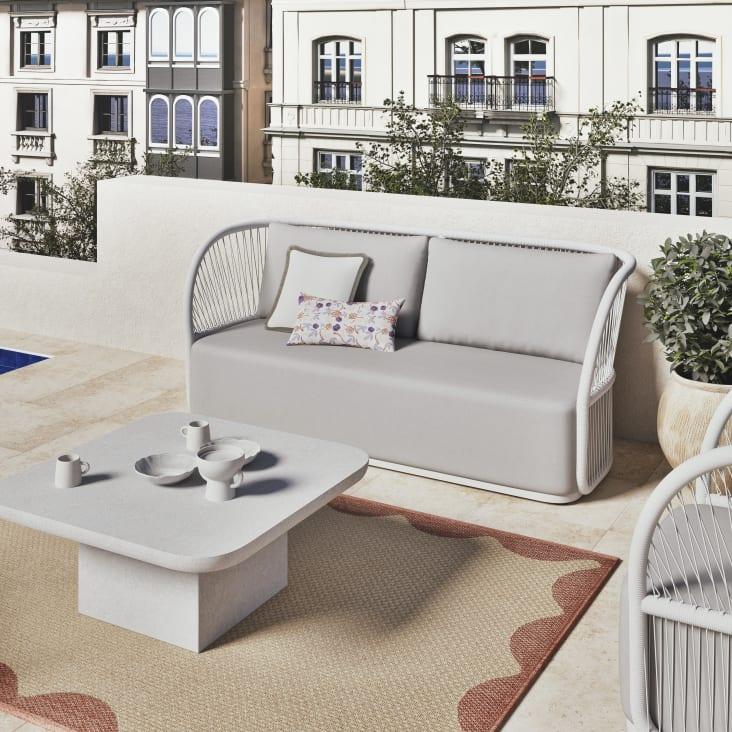 Maisons du Monde ASTREE - Cojín de exterior de poliéster reciclado color crudo con flecos 45 x 45 En oferta