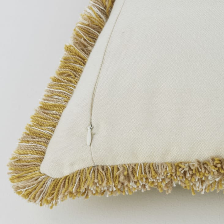 Maisons du Monde EVANN - Cojín exterior poliéster reciclado tejido color crudo y ocre con flecos 45 x 45 Los más vendidos