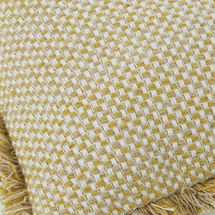 Maisons du Monde EVANN - Cojín exterior poliéster reciclado tejido color crudo y ocre con flecos 45 x 45 Los más vendidos