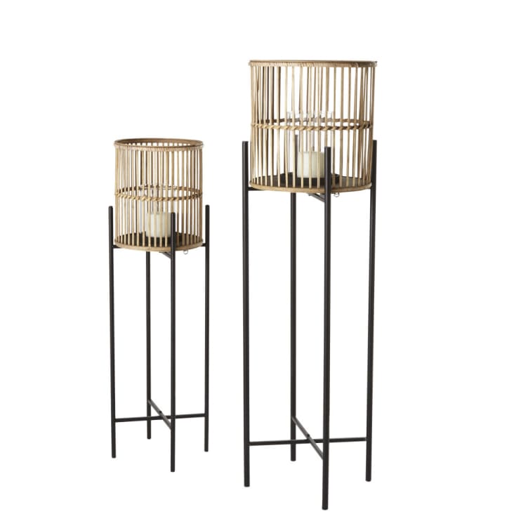 Maisons du Monde PAULO - Faroles de metal negro y bambú (x2) Tienda de fábrica