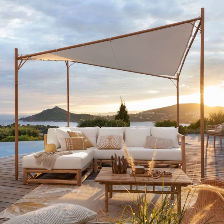Maisons du Monde Ombre - Cenador para jardín de metal efecto madera y tela color crudo Liquidación
