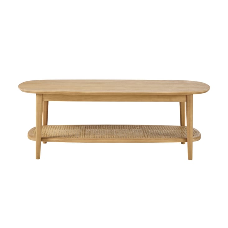 Maisons du Monde Suzelle - Mesita de café de 2 niveles de madera de pino y rejilla de ratán