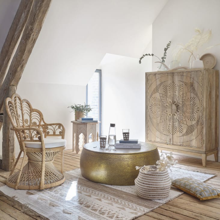 Maisons du Monde Paloma - Mesa baja de aluminio martillado dorado Promoción por tiempo limitado