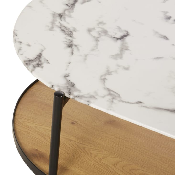 Maisons du Monde Stona - Mesa baja de vidrio templado imitación mármol y metal negro de 110 cm Solo hoy