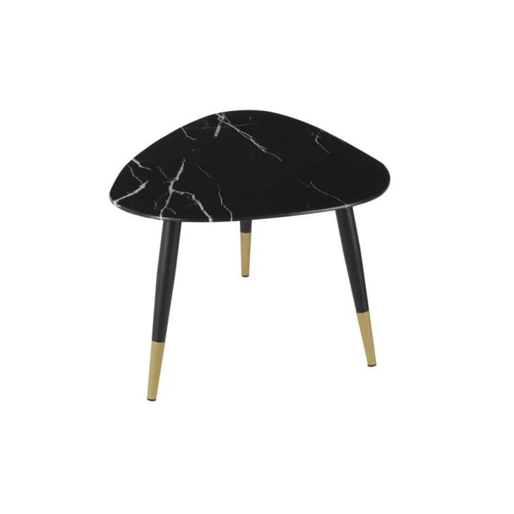 Maisons du Monde Phea - Mesa baja ovalada de cristal con efecto mármol negro y metal color latón y negro Precios de Black Friday