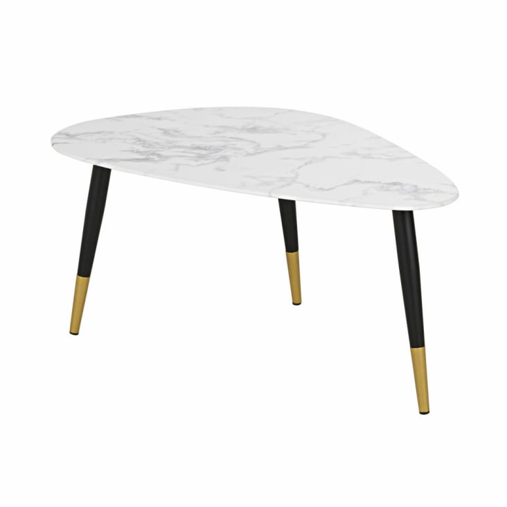 Maisons du Monde Phea - Mesa baja de cristal con efecto mármol blanco y metal color latón y negro Grandes ahorros