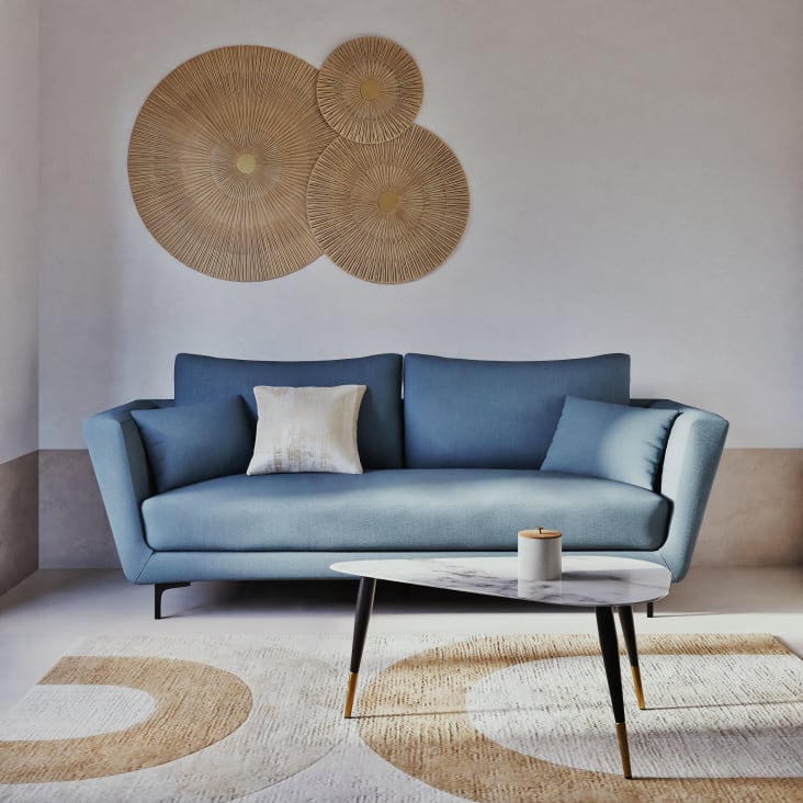 Maisons du Monde Phea - Mesa baja de cristal con efecto mármol blanco y metal color latón y negro Grandes ahorros