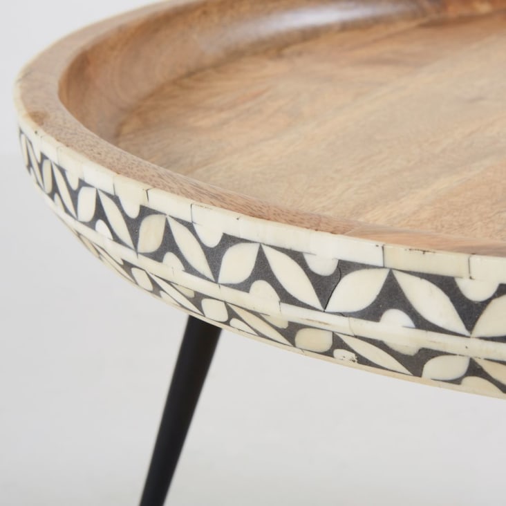 Maisons du Monde Krishna - Mesa baja redonda de mango macizo tallado y metal negro En línea