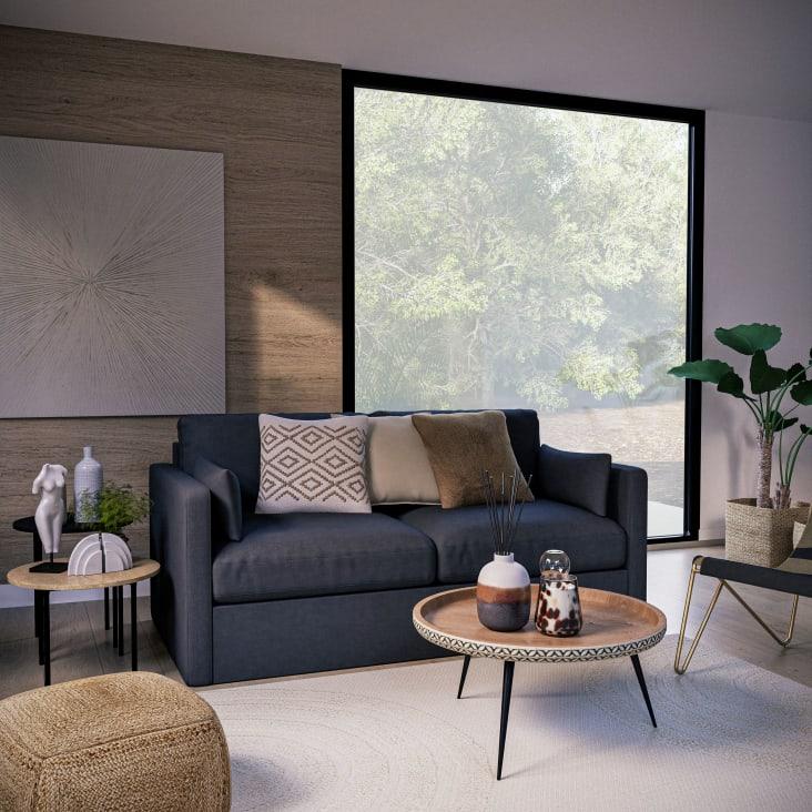 Maisons du Monde Krishna - Mesa baja redonda de mango macizo tallado y metal negro En línea