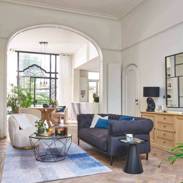 Maisons du Monde Blossom - Mesa baja de vidrio templado y metal negro Outlet online