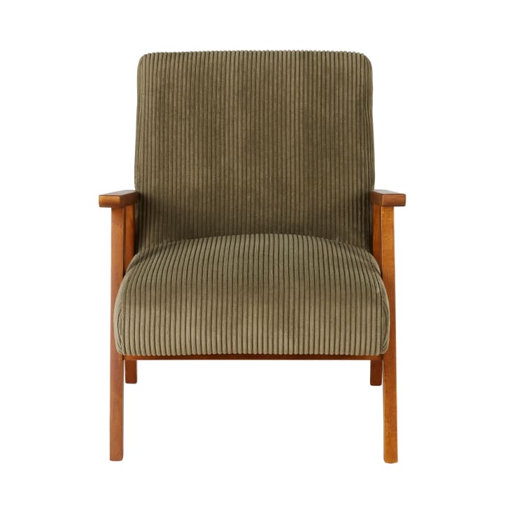 Maisons du Monde Hermann - Sillón vintage de madera de haya y pana verde caqui Gran oferta