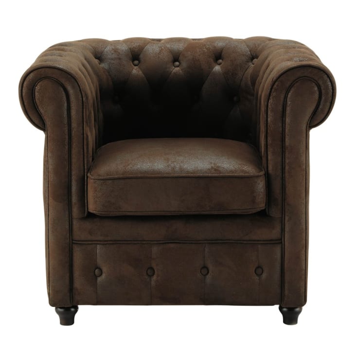 Maisons du Monde Chesterfield - Sillón capitoné tapizado de antelina marrón Los más vendidos