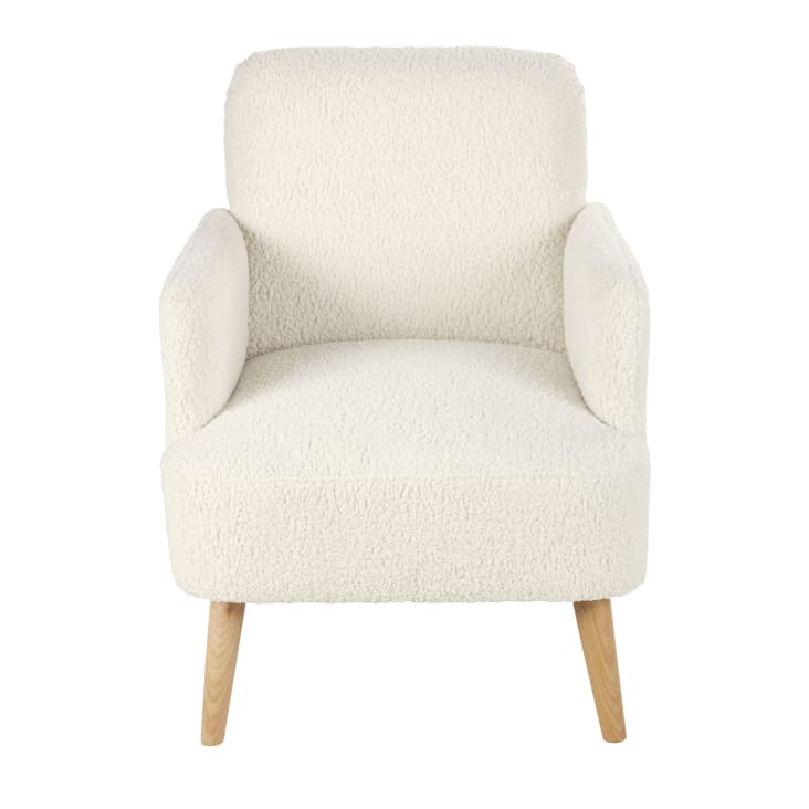 Maisons du Monde Honey - Sillón de rizo blanco con patas de madera de haya Descuento