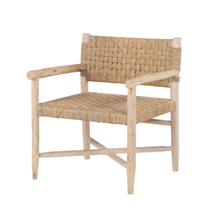 Maisons du Monde Calas - Sillón de madera de eucalipto y sisal beige Oferta especial de fábrica