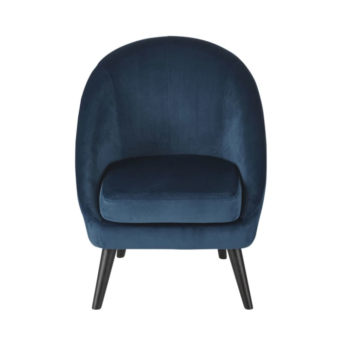 Maisons du Monde Suzie - Sillón vintage de terciopelo azul oscuro y hevea macizo Grandes descuentos