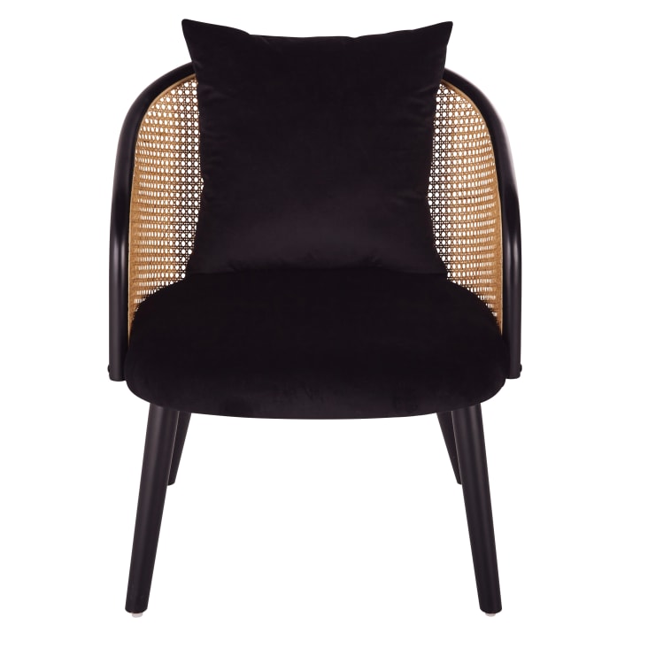 Maisons du Monde Sockette - Sillón de terciopelo negro con rejilla de mimbre Limitado a 3 días