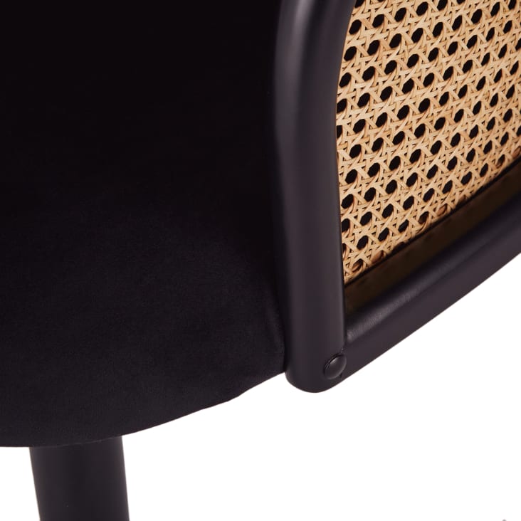 Maisons du Monde Sockette - Sillón de terciopelo negro con rejilla de mimbre Limitado a 3 días