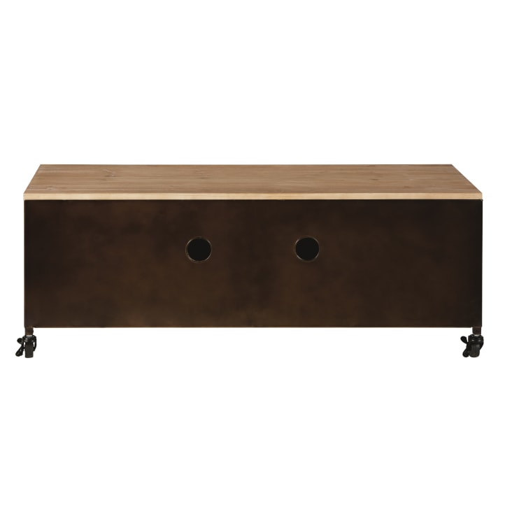 Maisons du Monde Wayne - Mueble de TV industrial con ruedas 2 puertas de metal y abeto Oferta exclusiva