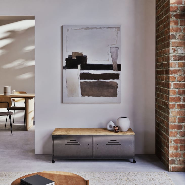 Maisons du Monde Wayne - Mueble de TV industrial con ruedas 2 puertas de metal y abeto Oferta exclusiva
